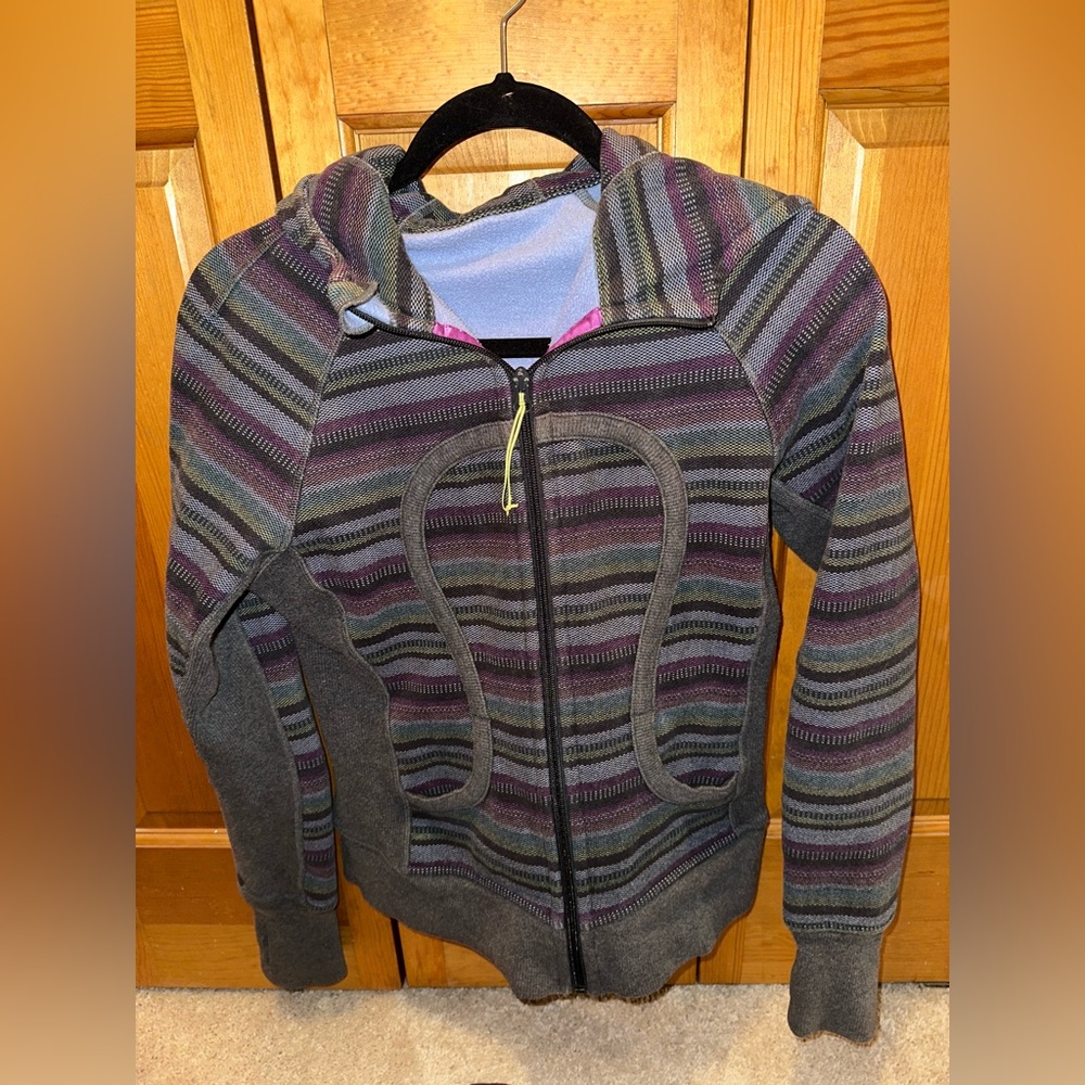 Lululemon SCUBA HOODIE COAL PONCHO STRIPE Multicolor Fleece Sz 4 JACKET